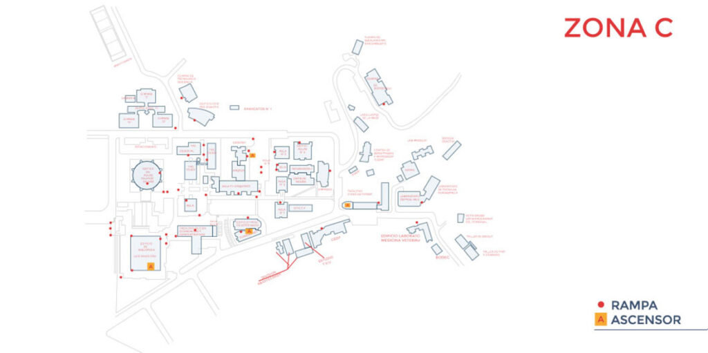 Mapa de accesibilidad de la Zona trasera de la Universidad Desde la biblioteca Central hasta la facultad de ciencias forestales.